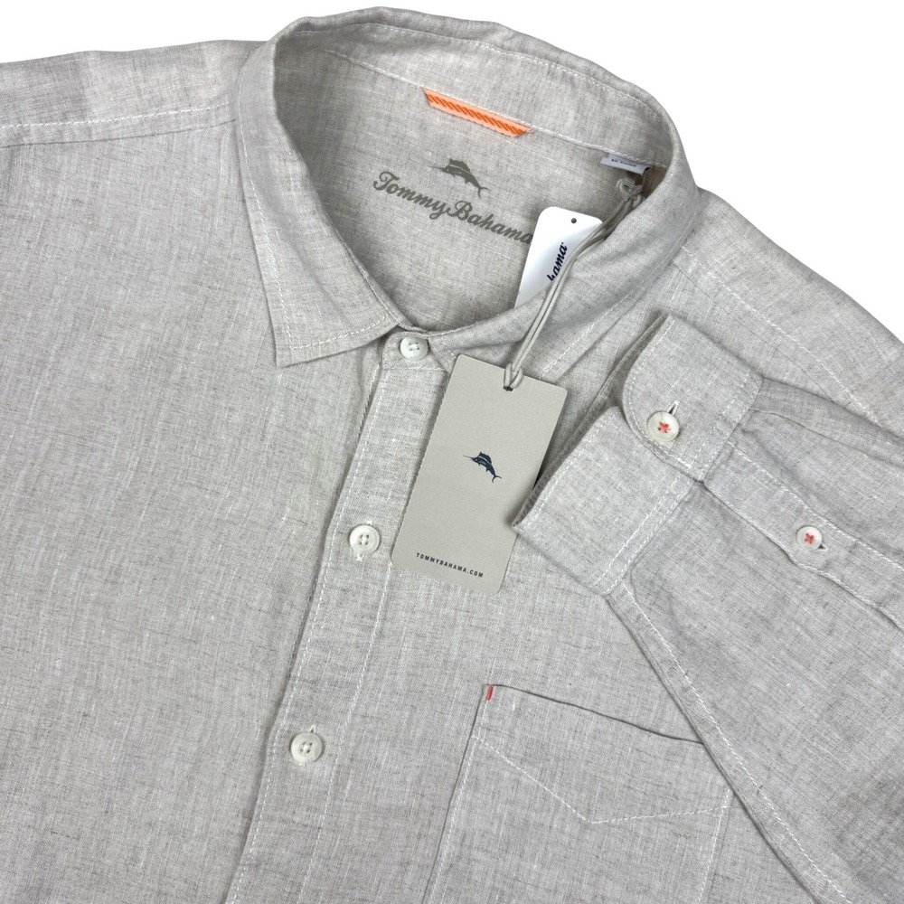 NWT Tommy Bahama Sea Glass Breezer Linen Shirt Men XXL Natural Button Up Coastal